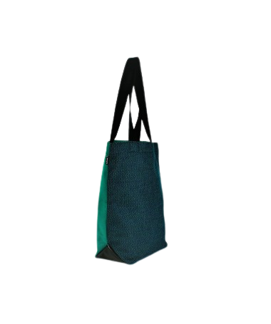 Vue de côté du sac isocèle en tissu d'ameublement et toile de store