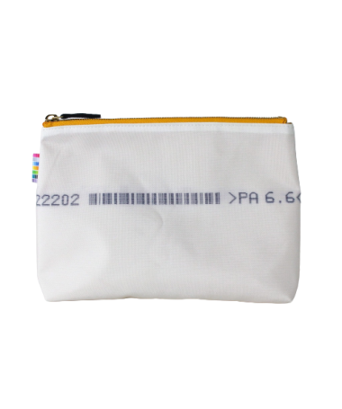 Face avant trousse à soufflet 22 cm en airbag blanc avec fermeture éclair jaune