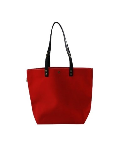 Face avant cabas en toile de store rouge avec anses en cuir amovibles