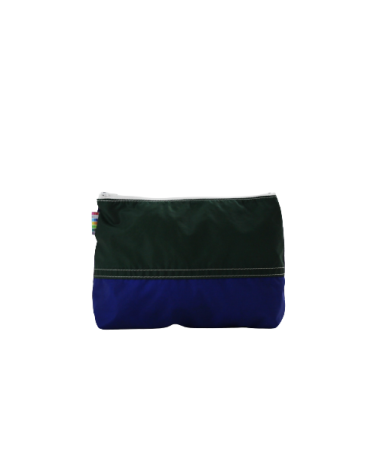 Vue face avant trousse à soufflet 22 cm en toile de montgolfière verte, bleue et violette