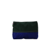 Vue face avant trousse à soufflet 22 cm en toile de montgolfière verte, bleue et violette