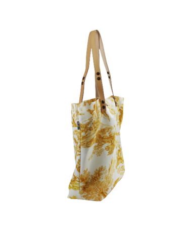 removable leather handles cabas - Jouy cloth gold