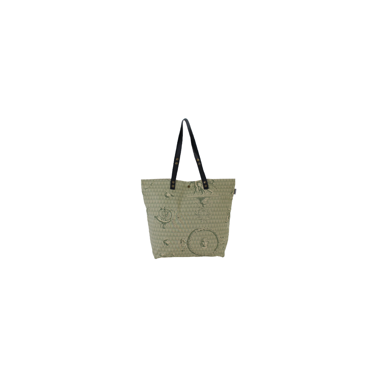Leather handles cabas - Jouy Cloth green