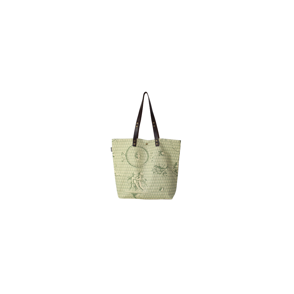 Leather handles cabas - Jouy Cloth green