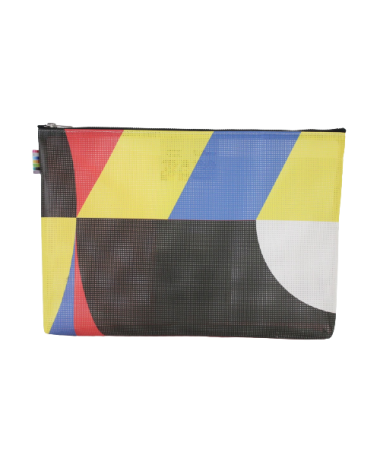 Vue face avant multicolore d'une trousse A4 à soufflet en bâche de la Techno Parade 20 ans