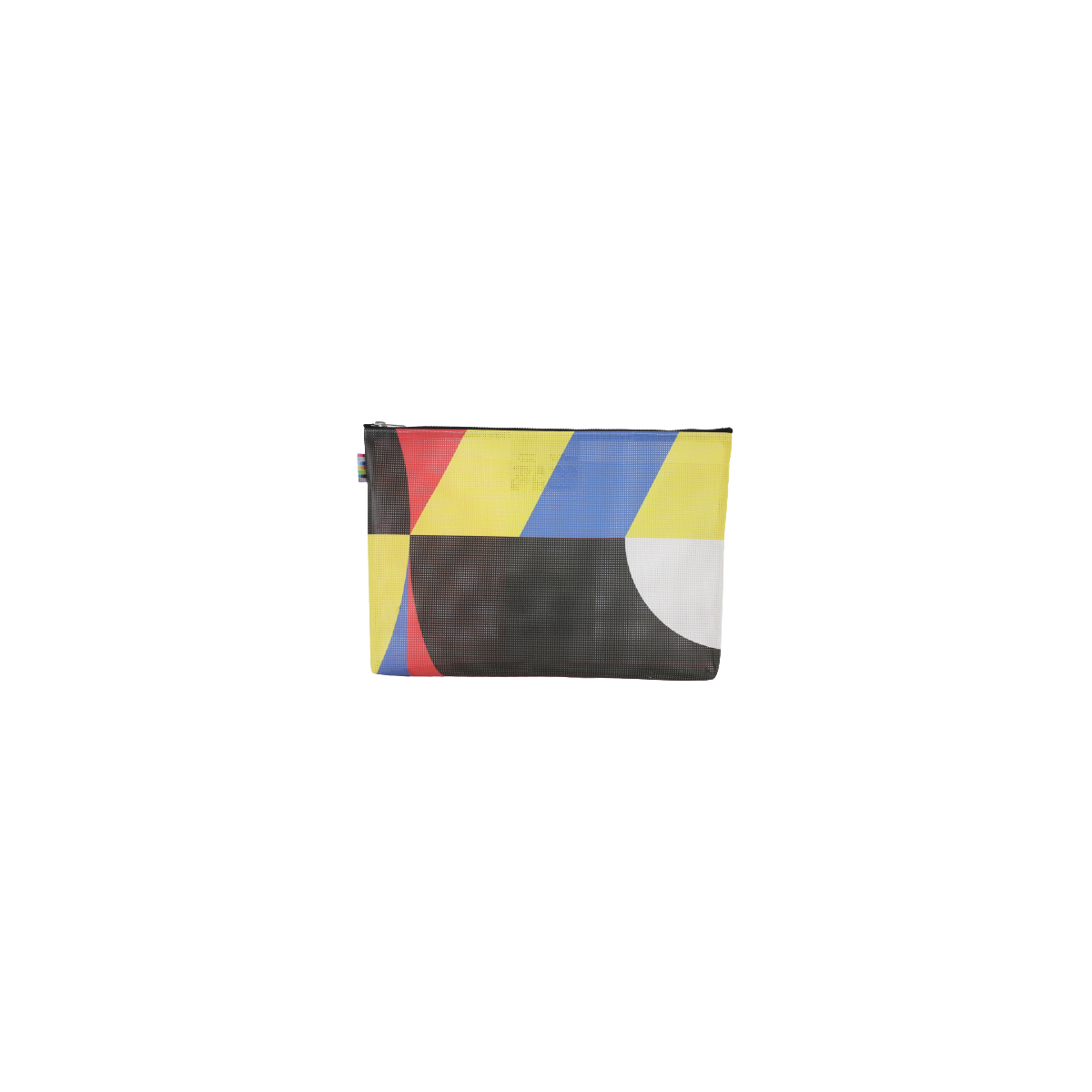 Vue face avant multicolore d'une trousse A4 à soufflet en bâche de la Techno Parade 20 ans Vue face avant multicolore d'une trousse A4 à soufflet en bâche de la Techno Parade 20 ans