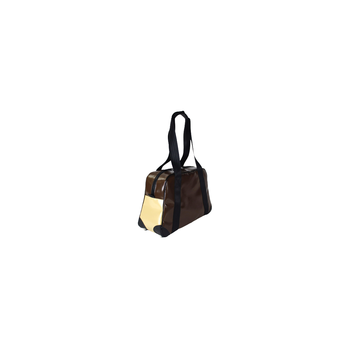 Vue latérale d'un sac minicabine beige et marron en chutes de toiles de l'industrie aéronautique Vue latérale d'un sac minicabine beige et marron en chutes de toiles de l'industrie aéronautique