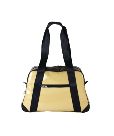 Vue face avant d'un sac minicabine beige et marron en chutes de toiles de l'industrie aéronautique