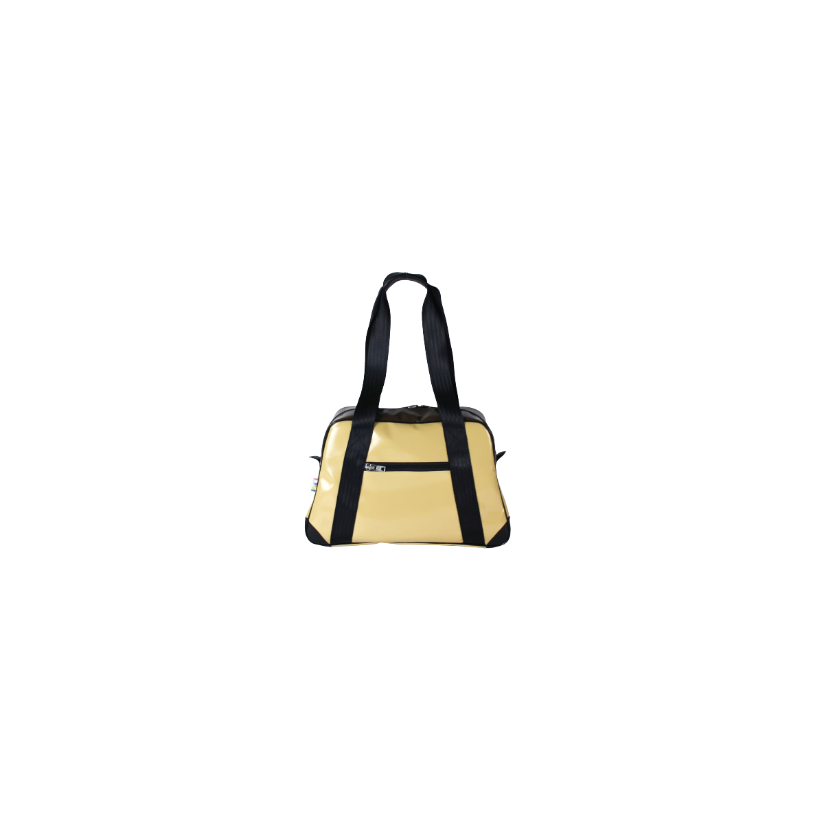 Vue face avant d'un sac minicabine beige et marron en chutes de toiles de l'industrie aéronautique Vue face avant d'un sac minicabine beige et marron en chutes de toiles de l'industrie aéronautique