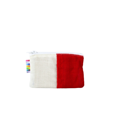 Vue face avant de ce porte monnaie rouge et blanc en tissu de drapeau français