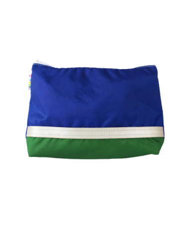 Face avant bleue et verte de la trousse à soufflet 22 cm en toile de montgolfière