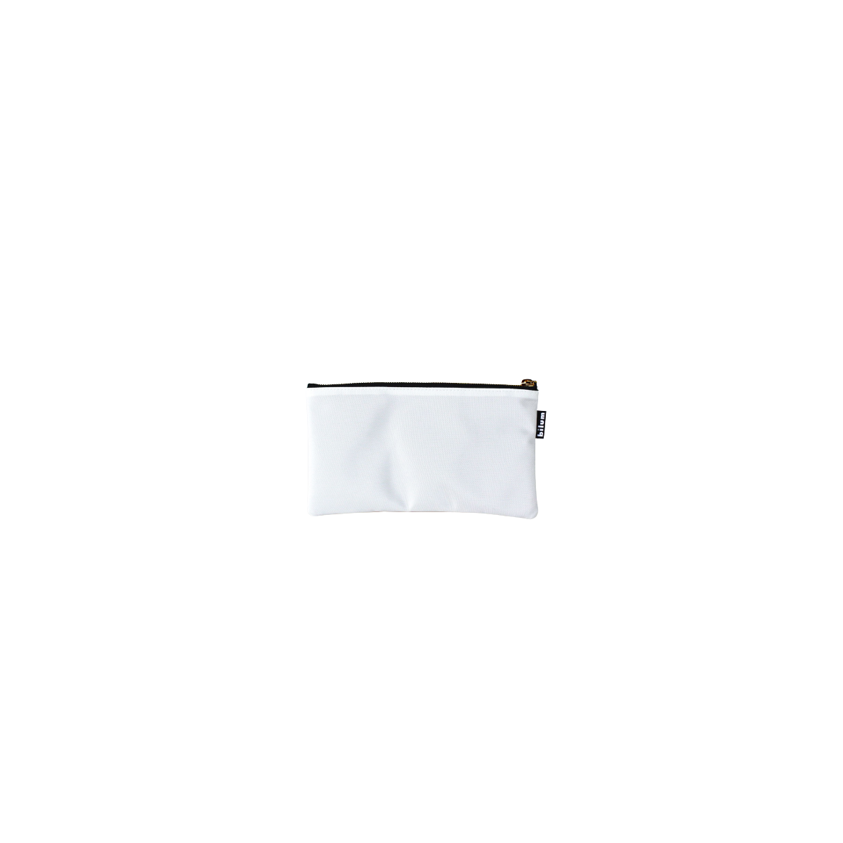 Face arrière d'une trousse plate de 22cm en toile d'airbag blanche avec doublure et fermeture éclair kaki Face arrière d'une trousse plate de 22cm en toile d'airbag blanche avec doublure et fermeture éclair kaki