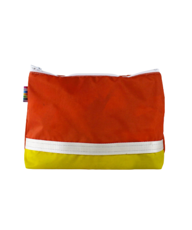 Vue face avant orange et jaune d'une trousse à soufflet  22 cm en toile de montgolfière