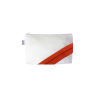 Vue face avant trousse à soufflet en kimono de karaté blanc avec sa bande orange et rouge en ceinture de karaté