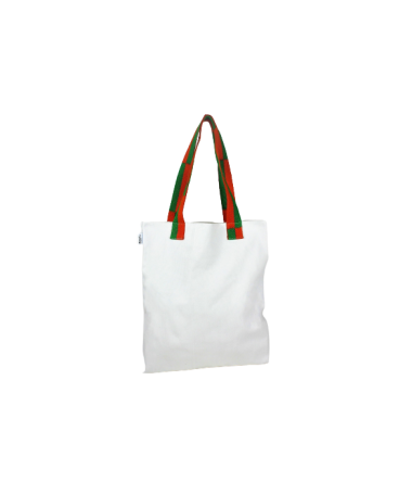 Tote bag en kimono de karaté blanc et ses anses en ceinture de karaté vertes et orange