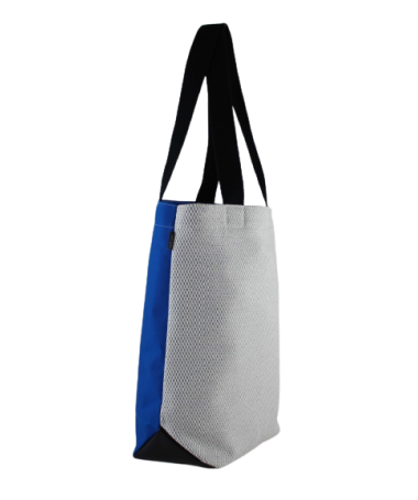Vue latérale du sac isocèle en tissu d'ameublement et toile de store