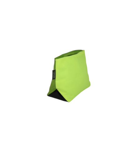 Vue latérale de la trousse isocèle en toile de store jaune et verte Vue latérale de la trousse isocèle en toile de store jaune et verte