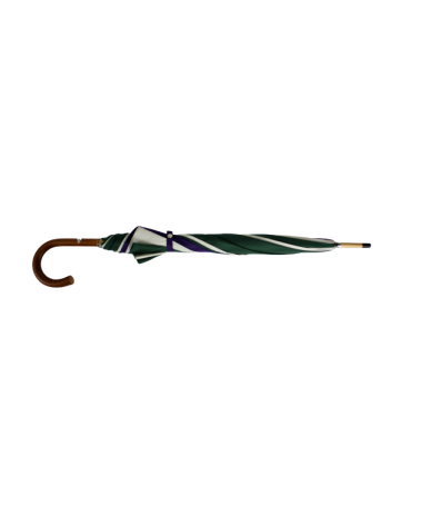 Parapluie en en toile de montgolfière vert, blanc et violet fermé