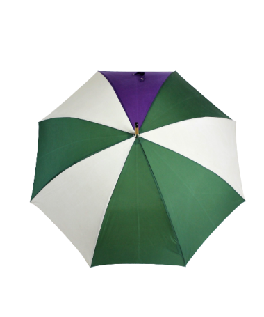 Parapluie vert, blanc et violet ouvert en toile de montgolfière Parapluie vert, blanc et violet ouvert en toile de montgolfière