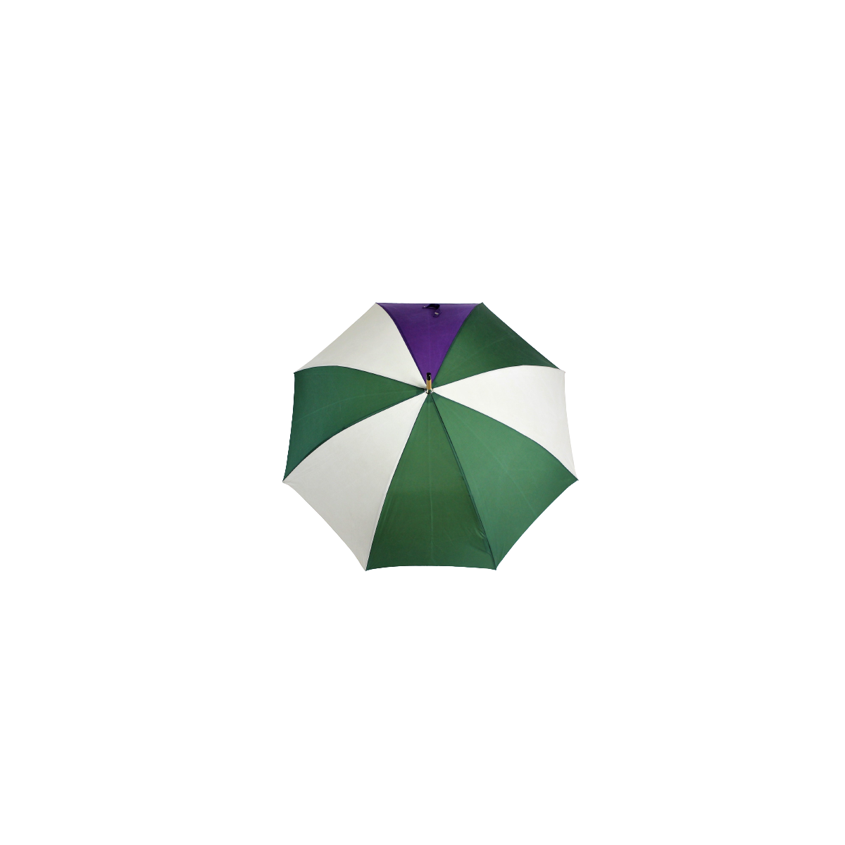 Parapluie vert, blanc et violet ouvert en toile de montgolfière Parapluie vert, blanc et violet ouvert en toile de montgolfière