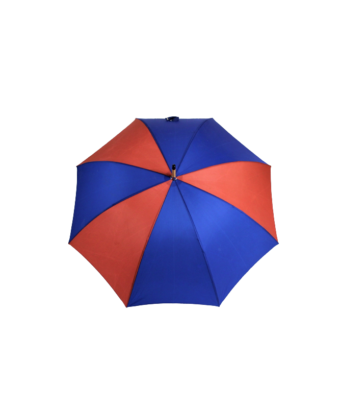 Parapluie ouvert en toile de montgolfière rouge et bleue