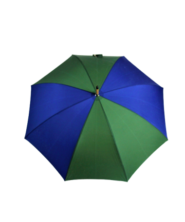 Parapluie ouvert en toile de montgolfière verte et bleue