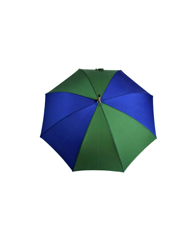 Parapluie ouvert en toile de montgolfière verte et bleue