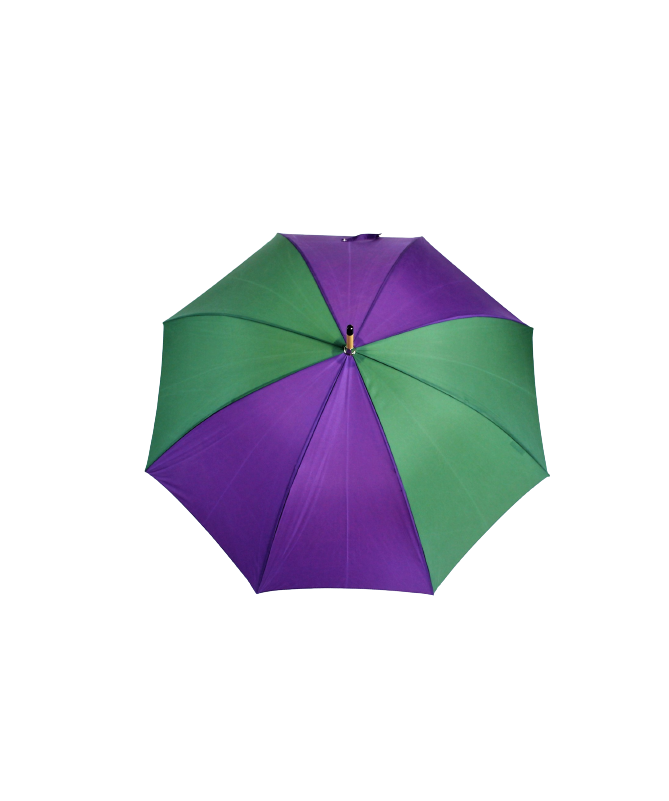 Parapluie ouvert en toile de montgolfière verte et violette