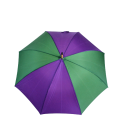 Parapluie ouvert en toile de montgolfière verte et violette