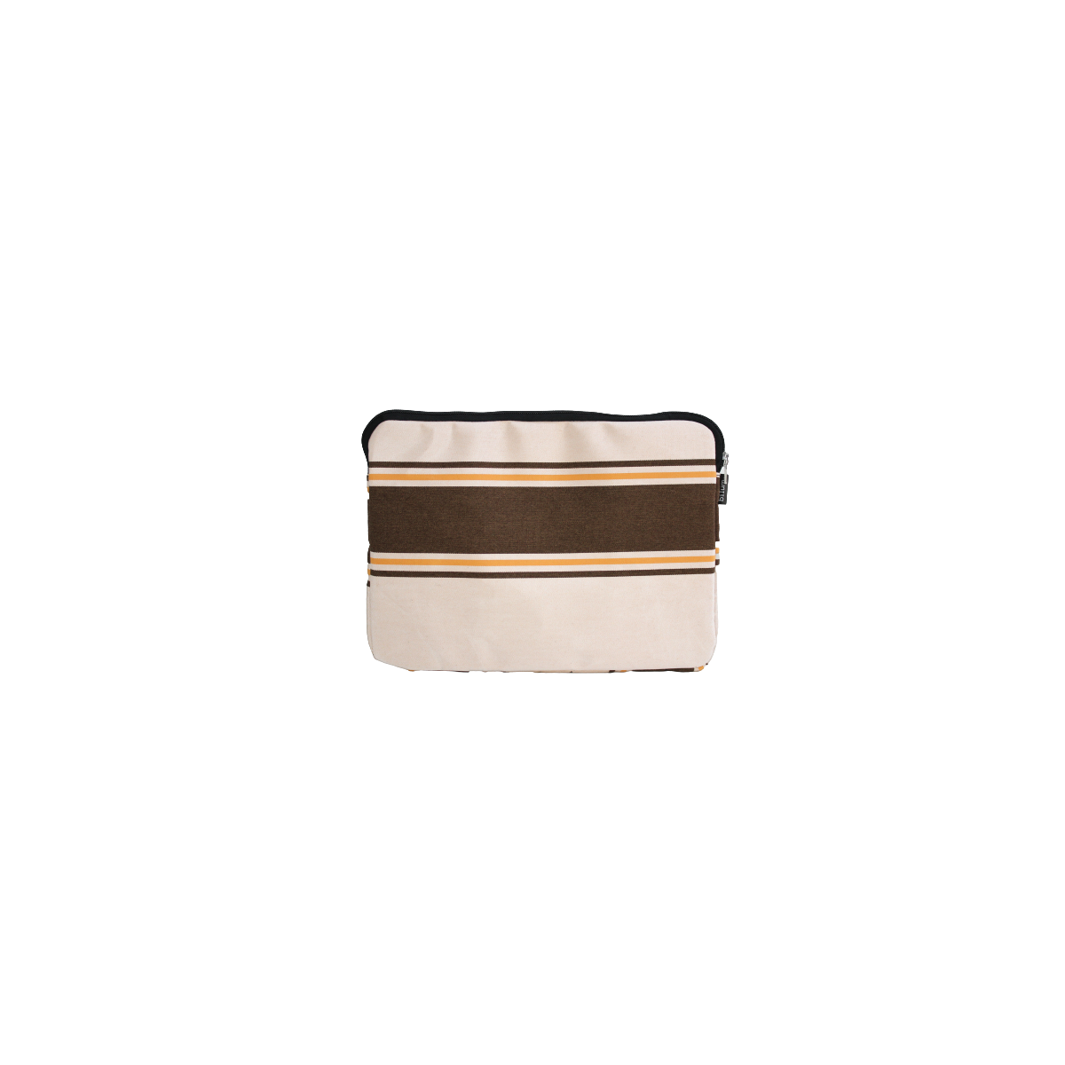 Face arrière housse 13.3" en toile de store beige avec rayures horizontales  marron et jaune