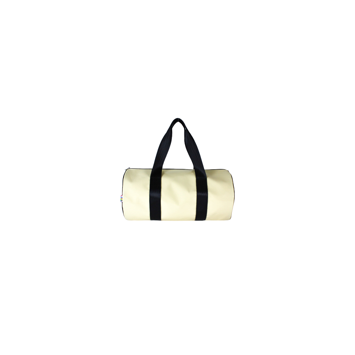 Vue de côté du sac polochon en chute de toile de l’aéronautique écru avec ses ans en ceinture de sécurité noires Vue de côté du sac polochon en chute de toile de l’aéronautique écru avec ses ans en ceinture de sécurité noires