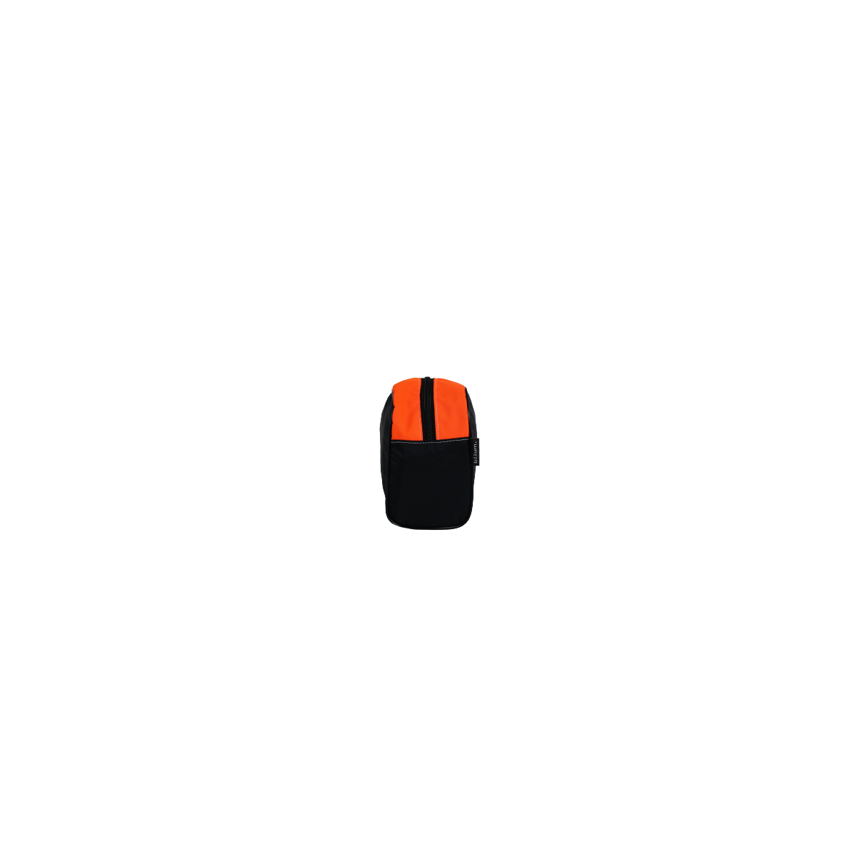 Vue du côté sans anse noire et dessus orange de la trousse de toilette en blouson de chantier Vue du côté sans anse noire et dessus orange de la trousse de toilette en blouson de chantier