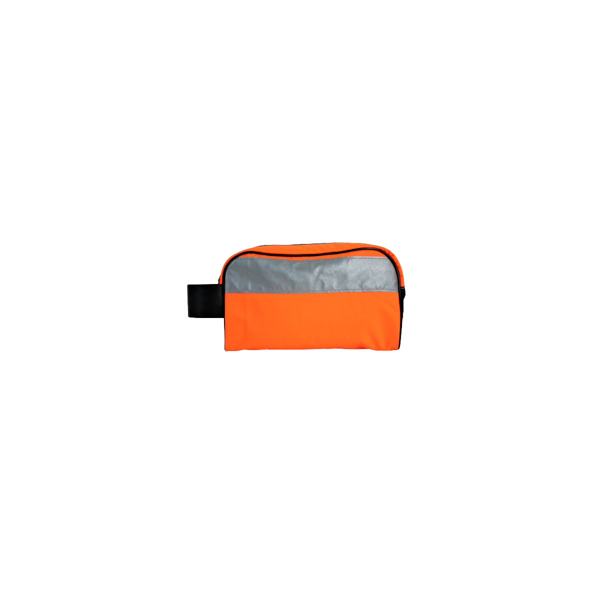 Face arrière orange de la trousse de toilette en blouson de chantier avec sa bande réfléchissante grise en partie supérieure Face arrière orange de la trousse de toilette en blouson de chantier avec sa bande réfléchissante grise en partie supérieure