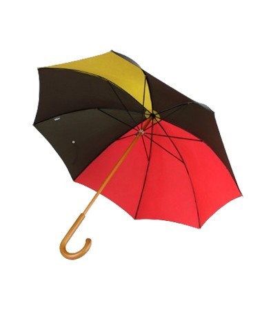 Toile de montgolfière noire, rouge et jaune recyclée en parapluie