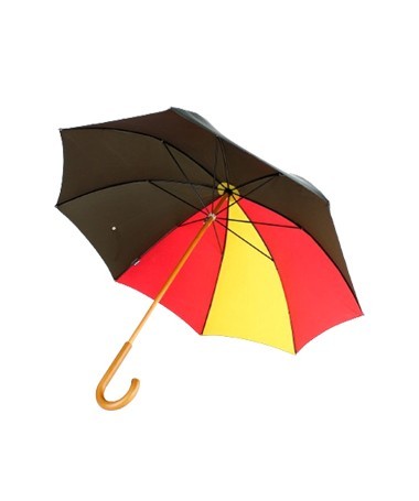 Toile de montgolfière noire, rouge et jaune recyclée en parapluie