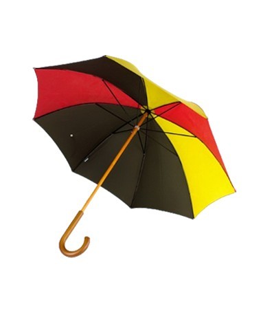 Toile de montgolfière noire, rouge et jaune recyclée en parapluie