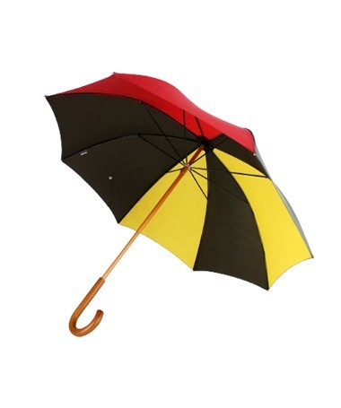 Toile de montgolfière noire, rouge et jaune recyclée en parapluie