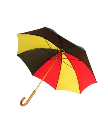 Toile de montgolfière noire, jaune et rouge recyclée en parapluie