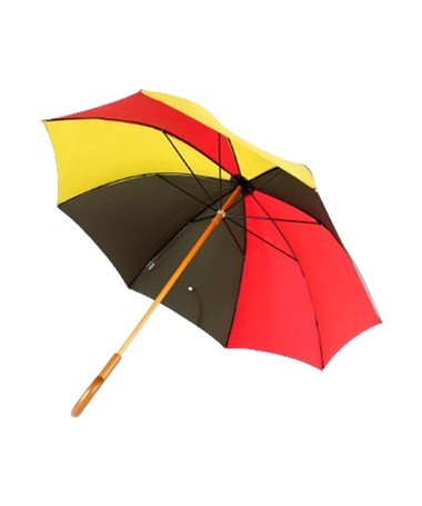 Toile de montgolfière rouge, noir et jaune recyclée en parapluie