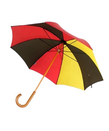 Toile de montgolfière rouge, noir et jaune recyclée en parapluie