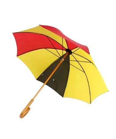 Toile de montgolfière jaune, rouge et noir recyclée en parapluie