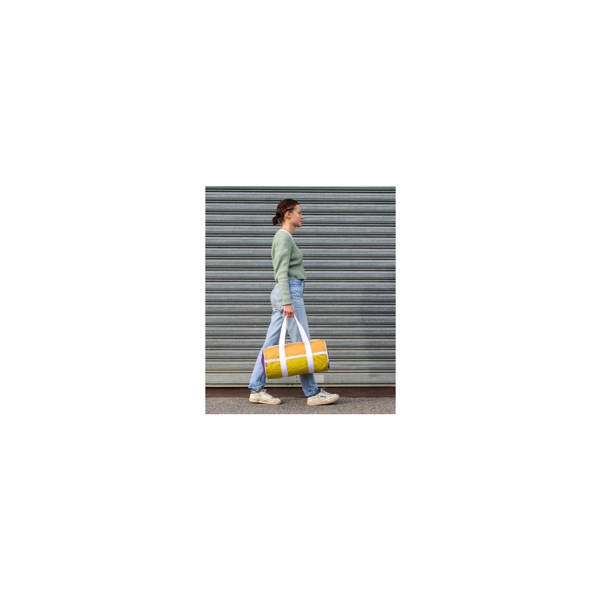 Toile de montgolfière upcyclée en sac polochon
