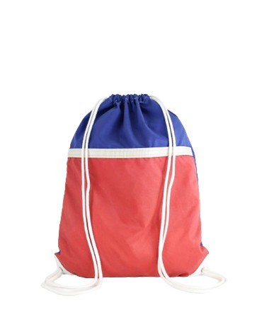 Sac à cordon bleu et rouge en toile de montgolfière recyclée.