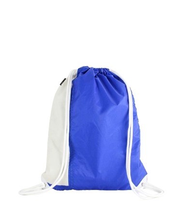 Toile de montgolfière bleue et blanche recyclée en sac cordon