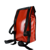 Sac à dos bâche|Vue de dos du sac à dos. Sac à dos upcyclé couleur rouille.