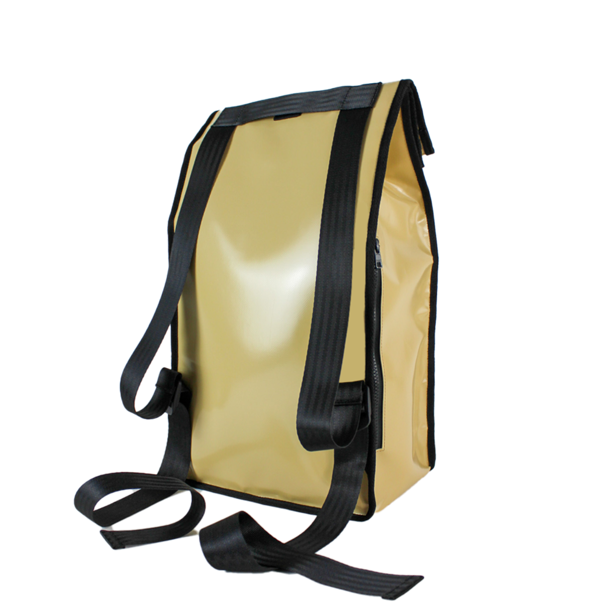 Sac à dos bâche|Vue de dos du sac à dos. Sac à dos upcyclé couleur beige;