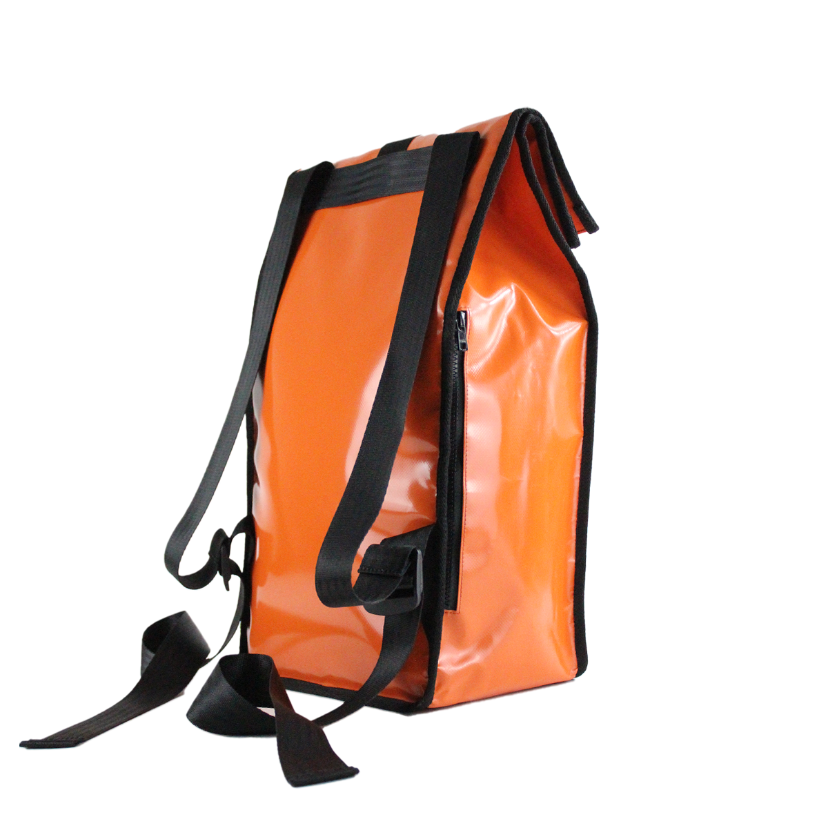 Sac à dos bâche|Vue de dos du sac à dos. Sac à dos upcyclé couleur orange
