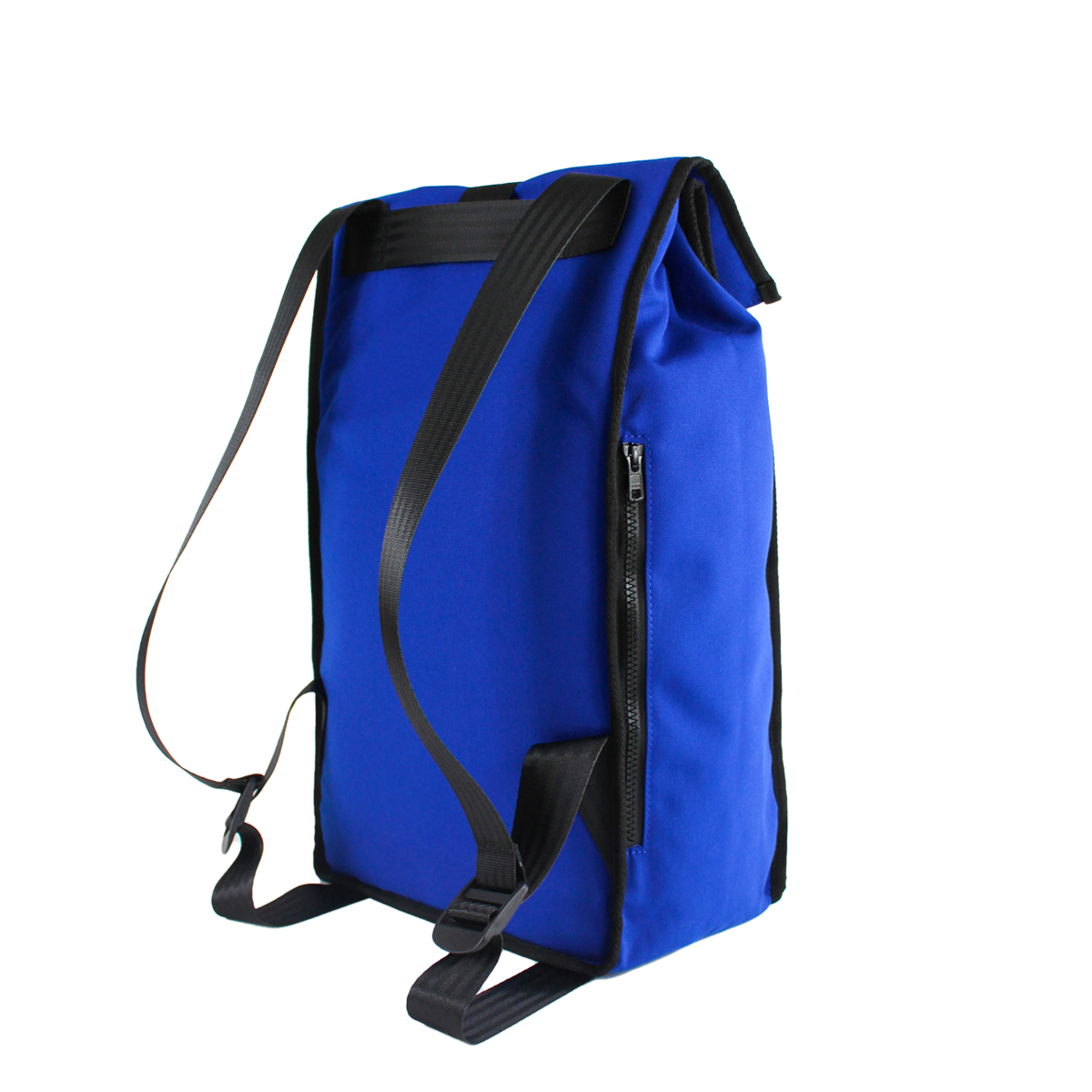 Sac à dos durable bleu avec bretelles en ceinture de sécurité recyclée